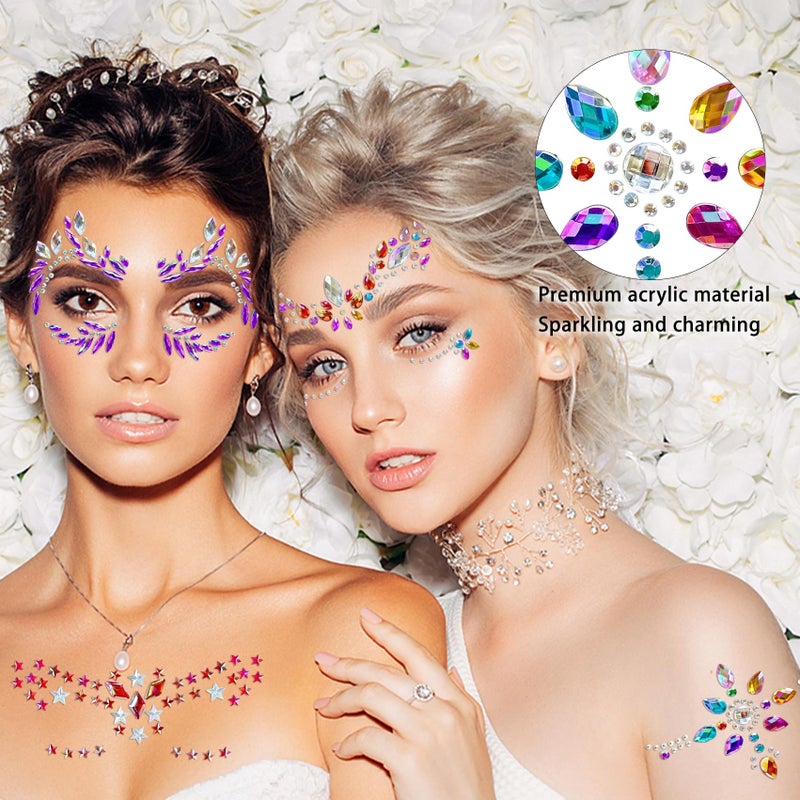 Allruyee 12 Sets Face Jewels Face Gems Mermaid Glitter Rhinestone Crystal Sticker Waterproof Eyes Face Temporary Tattoos for Party,Rave Festival,Carnival,Holiday Costumes,Rave Accessories,Makeup - Image 3